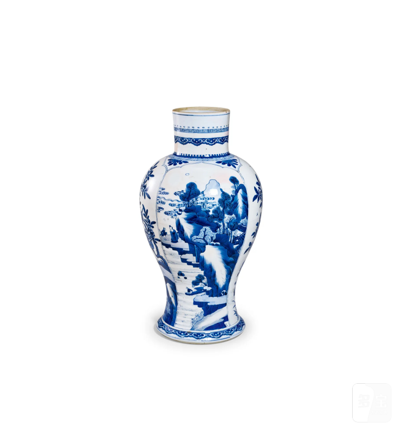 清康熙 青花山水人物故事图观音瓶